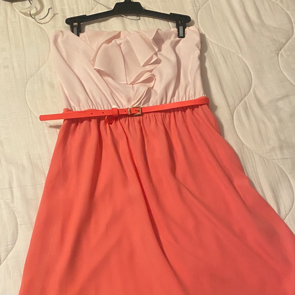 Express Strapless Dress in Pink and Orange